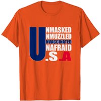 Unmasked Unmuzzled Unvaccinated Unafraid America Flag T-shirt