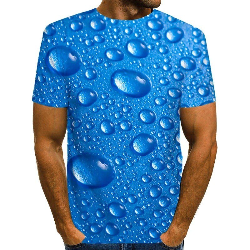 Men T Shirt Graphic 3d Water Pleated Print Short Sleeve Daily Tops Streetwear — Mens T Shirts