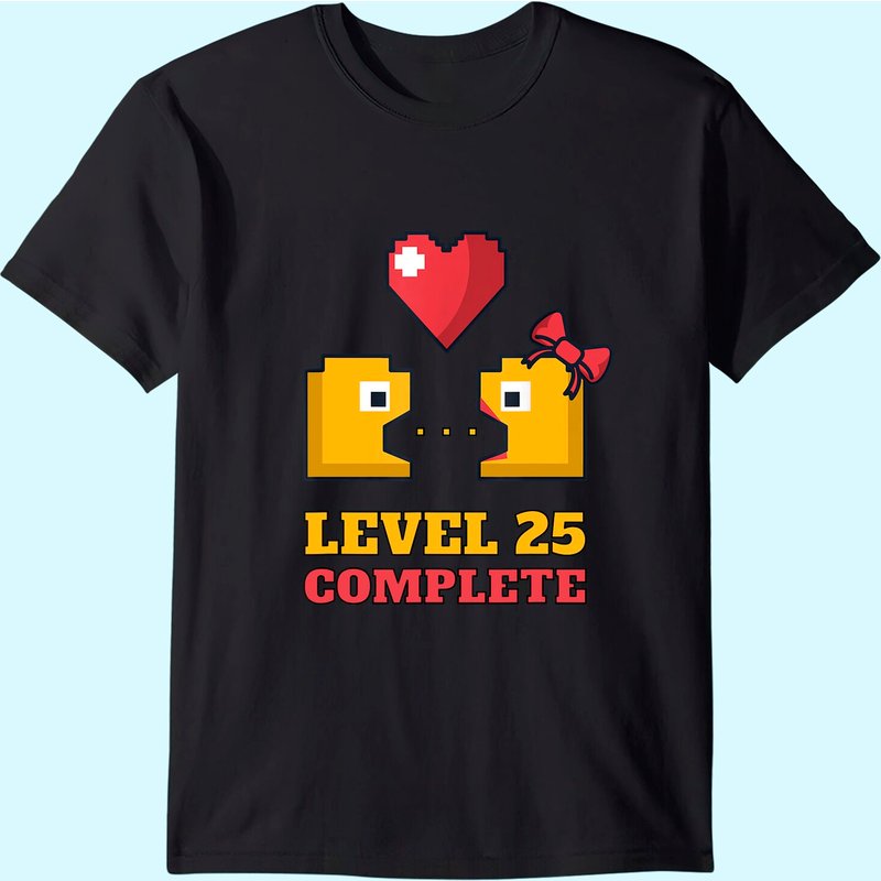 Funny Gamers Level 25 Complete 25th Wedding Anniversary T-shirt — Mens T Shirts
