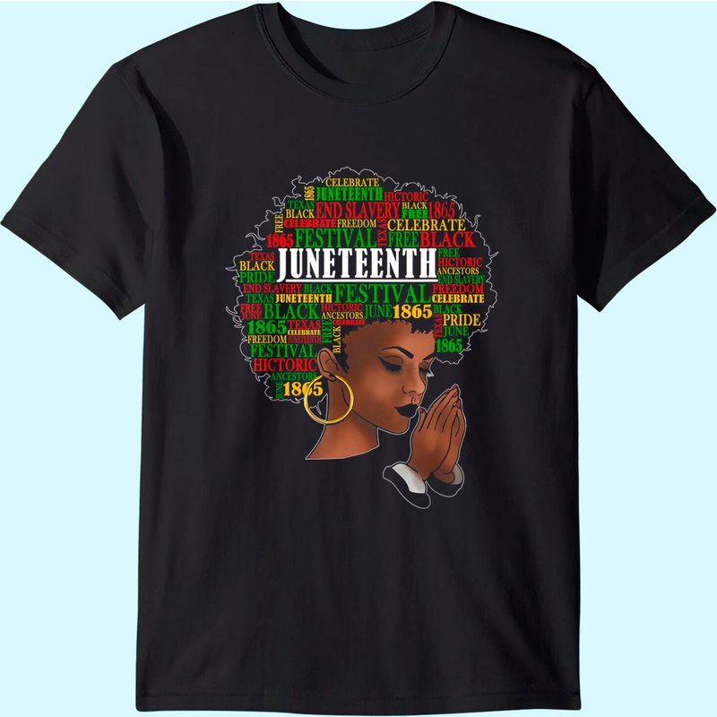 Juneteenth Melanin Black Women Natural Hair Afro Word Art T-shirt — Mens T Shirts