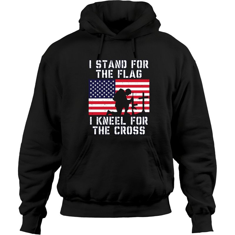 I Stand For The Flag I Kneel For The Cross Hoodie Patriotic Military — Sweats à capuche pour hommes
