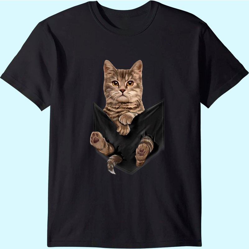 Brown Cat Sits In Pocket T-shirt Cats Tee Shirt Gifts — T-shirts pour hommes