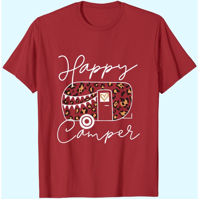 Leopard Truck Happy Camper Shirt For Women Funny Animal Graphic Mountain Camping Tshirt — T-shirts pour hommes