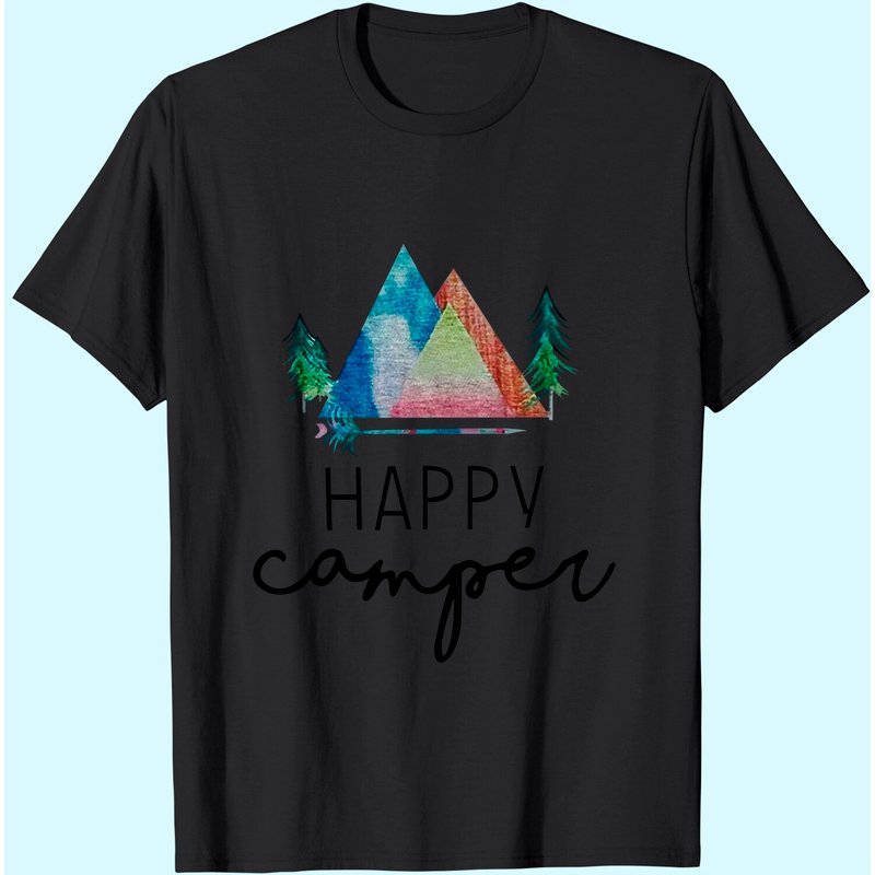 Zjp Women Casual Happy Camper Shirts Short Sleeve Letter Printed T Shirt Tops Pullover Sweatshirt… — T-shirts pour hommes