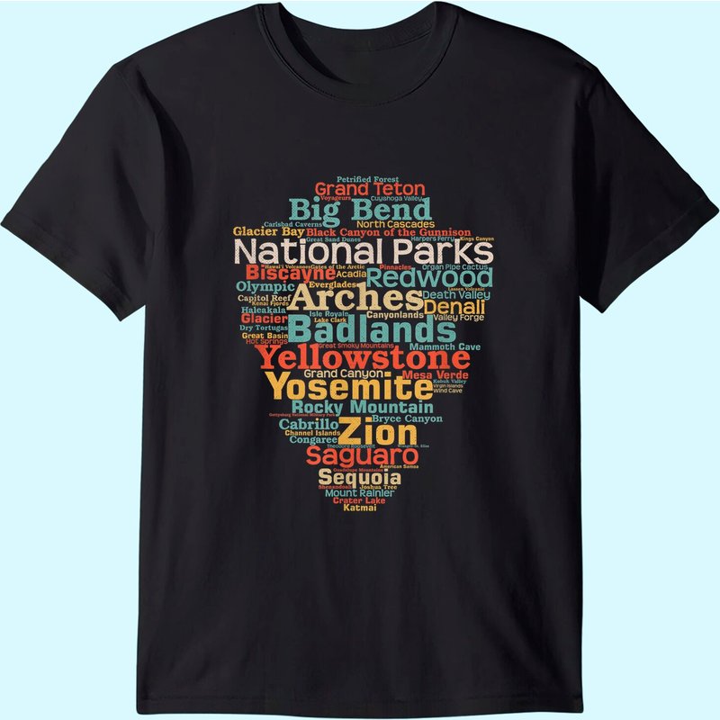 National Parks List Word Cloud Camping Hiking Men Women Kids T-shirt — T-shirts pour hommes