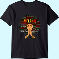 Womens Melanin Words Art Afro Natural Hair Black Woman Queen Gift T-shirt