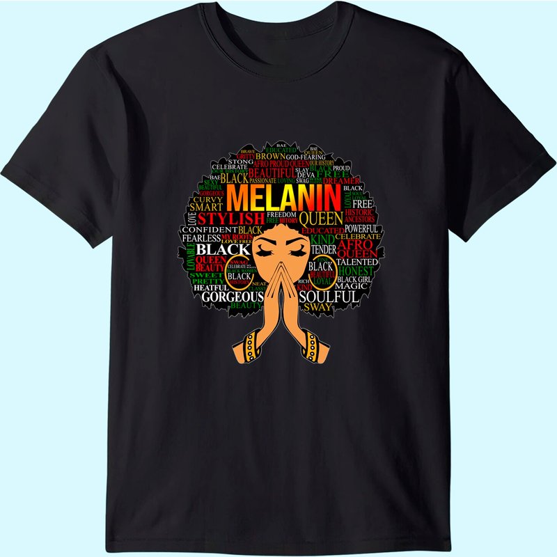 Womens Melanin Words Art Afro Natural Hair Black Woman Queen Gift T-shirt — T-shirts pour hommes