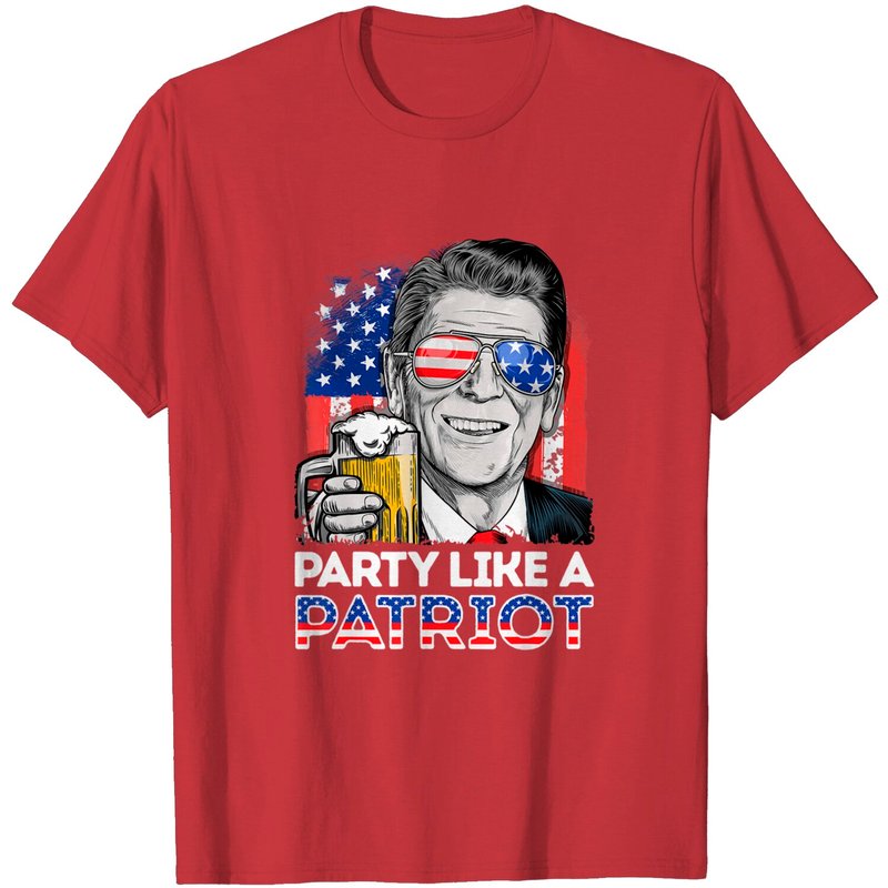 Reagan Ronald Party Like A Patriot 4th Of July American Flag T-shirt — T-shirts pour hommes