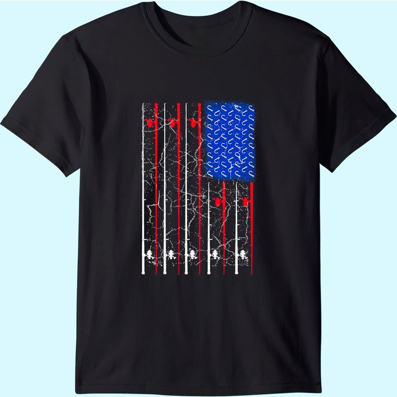 American Us Flag Fishing Rod Shirt, Fisherman Top For Him T-shirt — Mens T Shirts