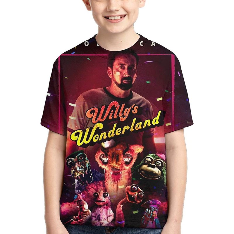 Willy's Joyful Wonderland T Shirt Kids Youth 3d Print Short Sleeve For Boys Girls,black — Mens T Shirts
