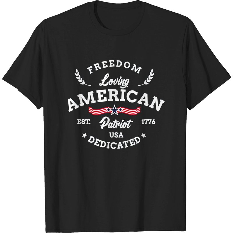 Freedom Loving American Patriot Usa Dedicated Est 1776 T-shirt — Mens T Shirts