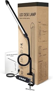 Lampe de Bureau LED Métallique avec Pince, 12W USB, 3 Modes de Couleur — Lampe de bureau menée