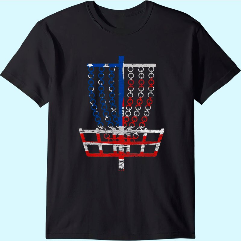 Cool Us Flag Disc Golf Basket - Fourth Of July Golfer Gift T-shirt