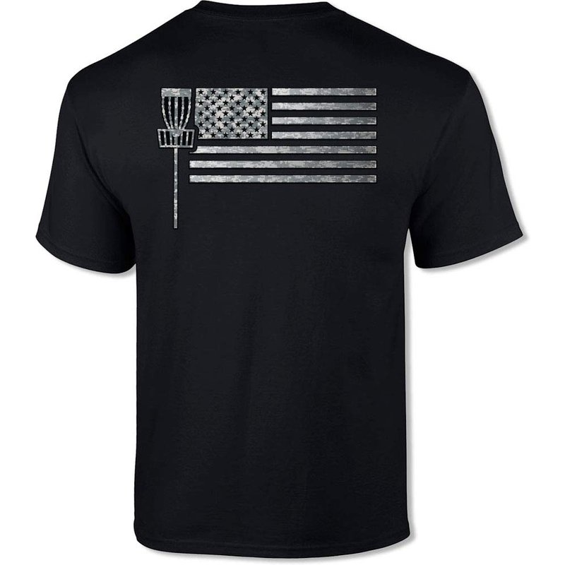 Disc Golfing American Flag Disc Golfer Short Sleeve Tee Shirt — T-shirts pour hommes