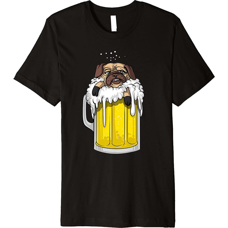 Pug Dog Beer Drinking Party Funny T-shirt — Mens T Shirts