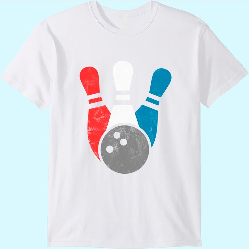 Distressed Bowling T-shirt For Men | Bowling Pins And Ball