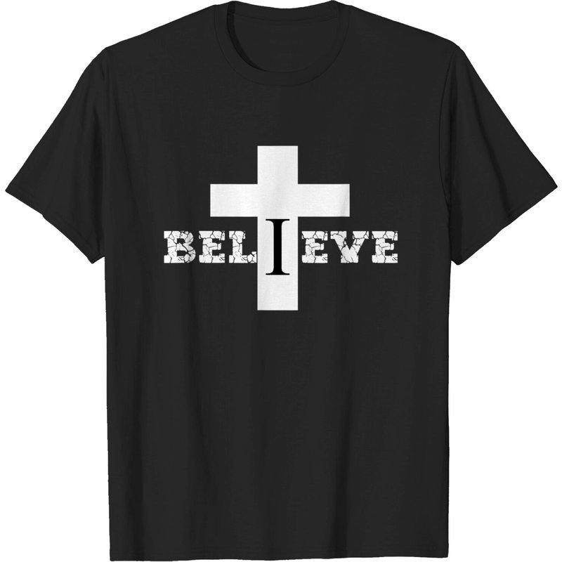 Believe Christian Saying With Cross T-shirt — T-shirts pour hommes