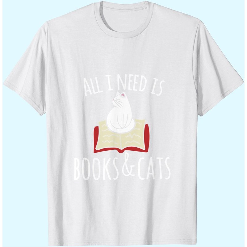 All I Need Is Books & Cats T-shirt Books And Cats Art Tee — T-shirts pour hommes