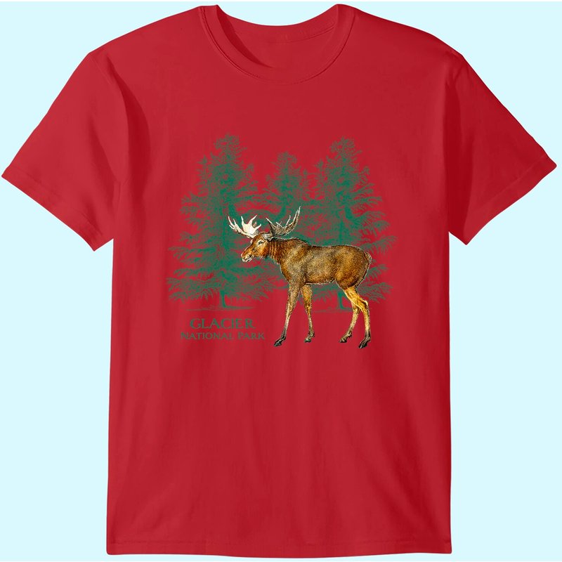 Glacier National Park Montana Moose Trees Vintage Look T-shirt — T-shirts pour hommes