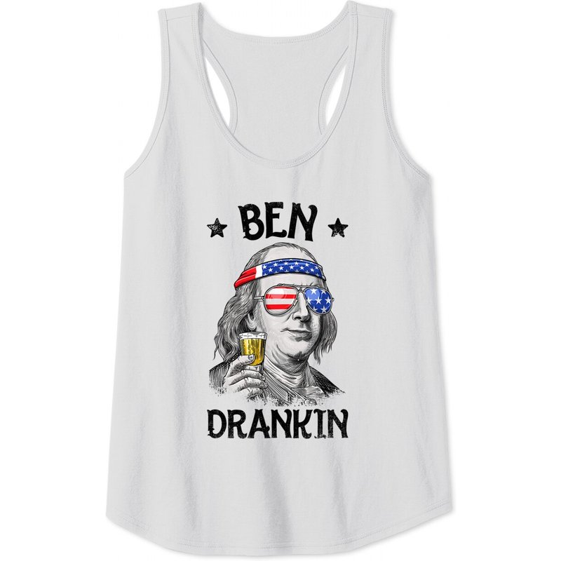 Ben Drankin 4th Of July Benjamin Franklin Men Women Usa Flag Tank Top — T-shirts pour hommes