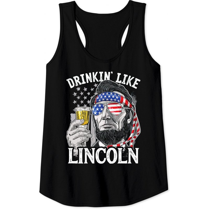 Drinking Like Lincoln 4th Of July Men Abraham Merica Flag Tank Top — T-shirts pour hommes