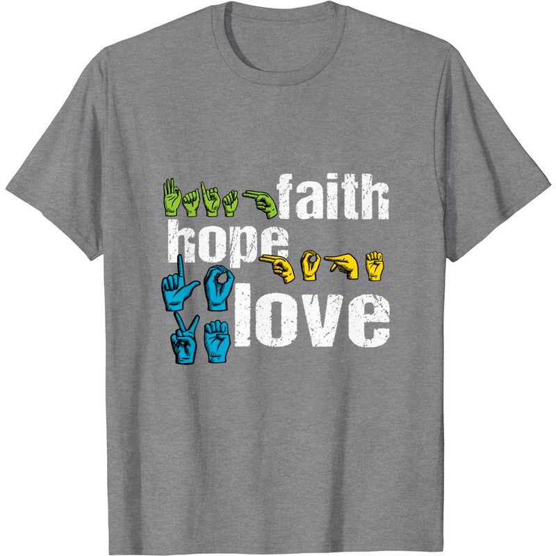 Asl Shirt: Faith Hope Love Colorful American Sign Language T-shirt — T-shirts pour hommes