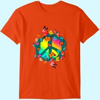 Womens Hippie Butterflys Insect Peace Sign Rock And Roll Rock Music T-shirt