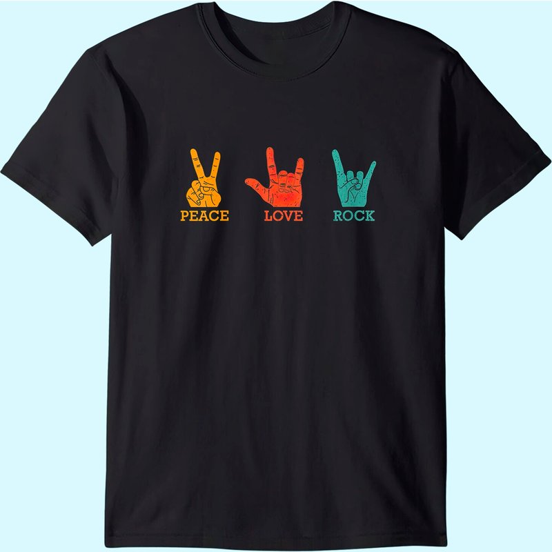 Womens Classic Peace Love Rock Vintage Tee Concert Band Rock Music T-shirt — T-shirts pour hommes