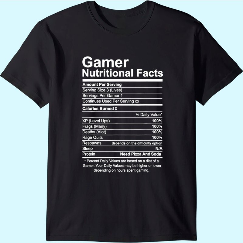 Gamer Nutritional Facts Cool Gamer Video Game Funny T-shirt — T-shirts pour hommes