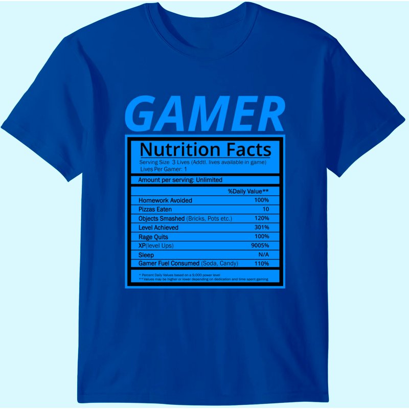 Gamer Nutrition Facts T-shirt Funny Gaming Gamer Shirt — Mens T Shirts