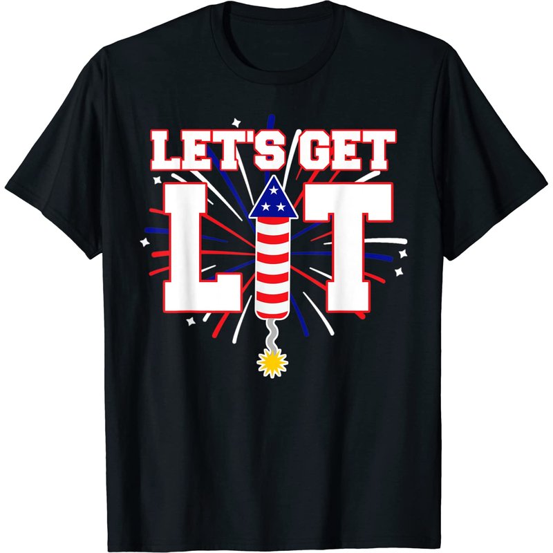 Let's Get Lit Cute Fireworks Funny Fourth Of July T-shirt — T-shirts pour hommes