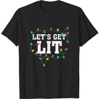 Christmas Funny Shirt Cute Gift Let's Get Lit Xmas Pajamas T-shirt