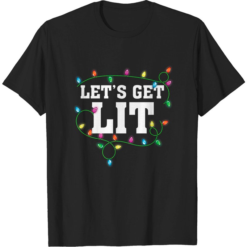 Christmas Funny Shirt Cute Gift Let's Get Lit Xmas Pajamas T-shirt — T-shirts pour hommes