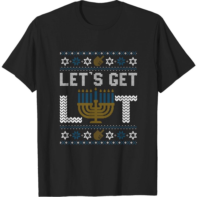 Funny Let's Get Lit Menorah Chanukah Hanukkah Ugly Sweater T-shirt — T-shirts pour hommes