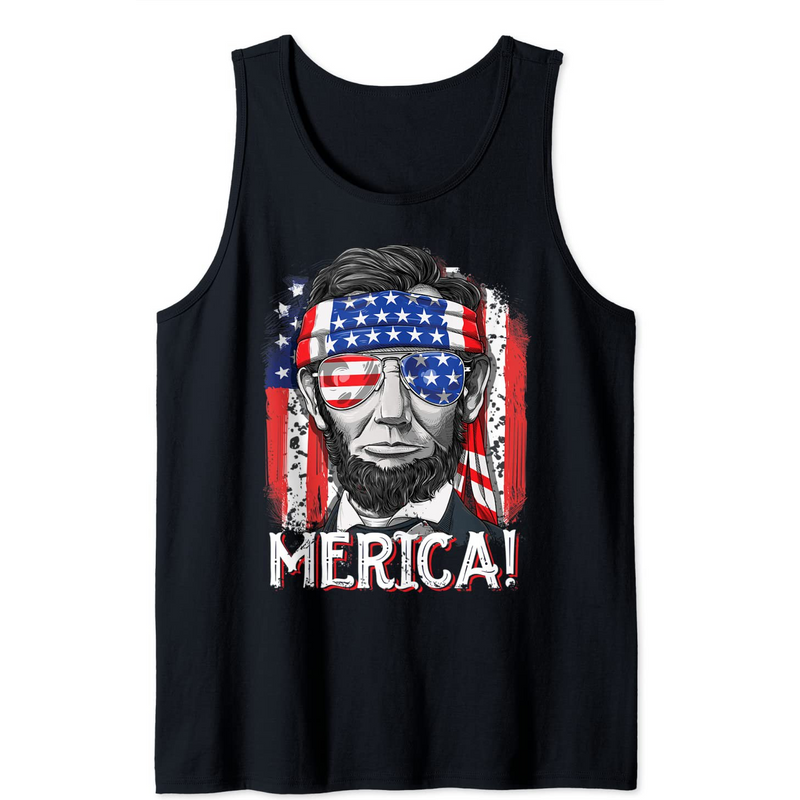 Abraham Lincoln 4th Of July Merica Men Women American Flag Tank Top — T-shirts pour hommes