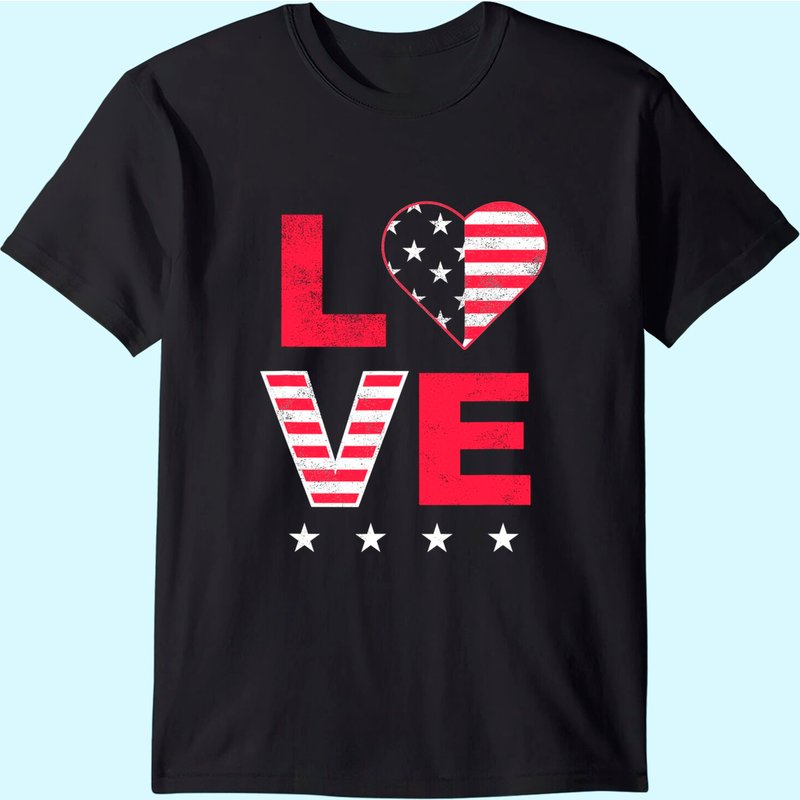 American Flag Heart Red White Blue Cute 4th Of July Top Long Sleeve T-shirt — T-shirts pour hommes