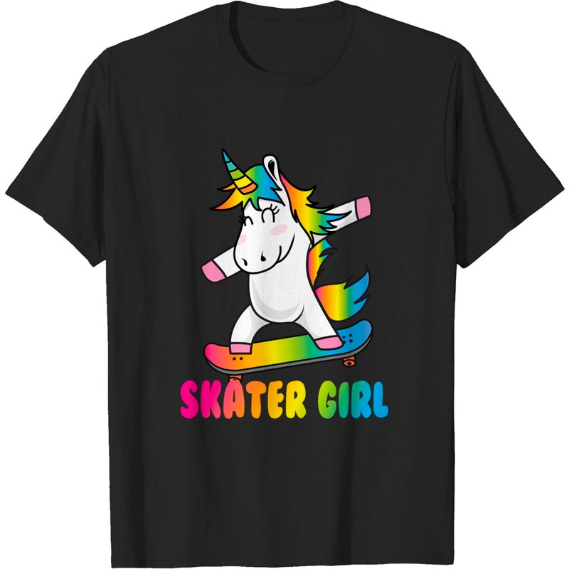 Skater Girl Funny Cute Unicorn Skating Cool Skateboard T-shirt — Mens T Shirts