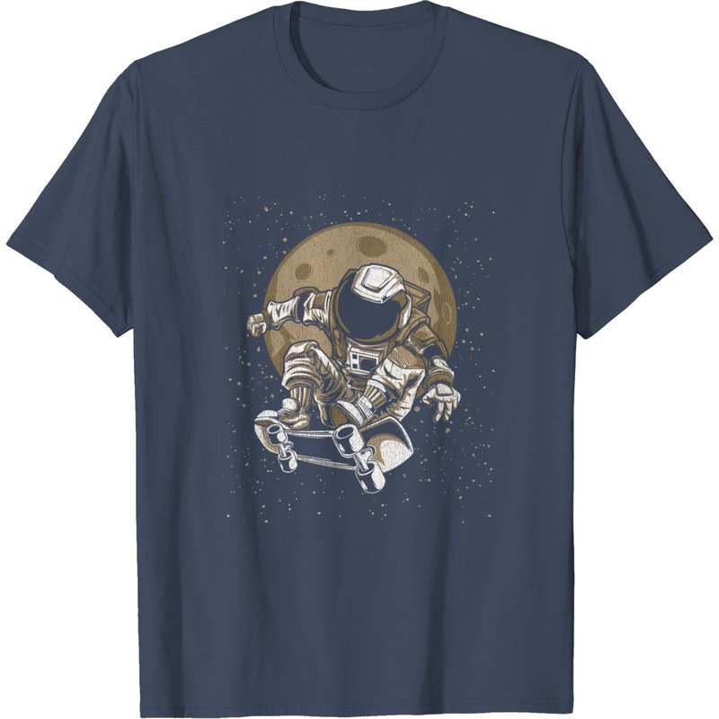 Skating Astronaut Cartoon Kids Skater Boy Skateboard T-shirt