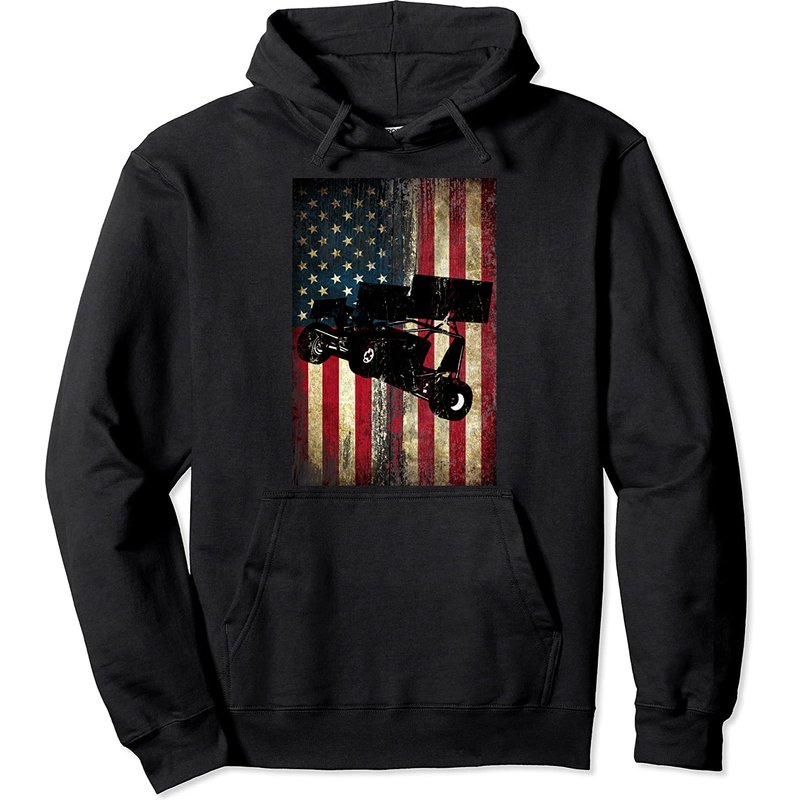 Sprint Car Dirt Track Racing Distressed American Flag Usa Pullover Hoodie — Sweats à capuche pour hommes