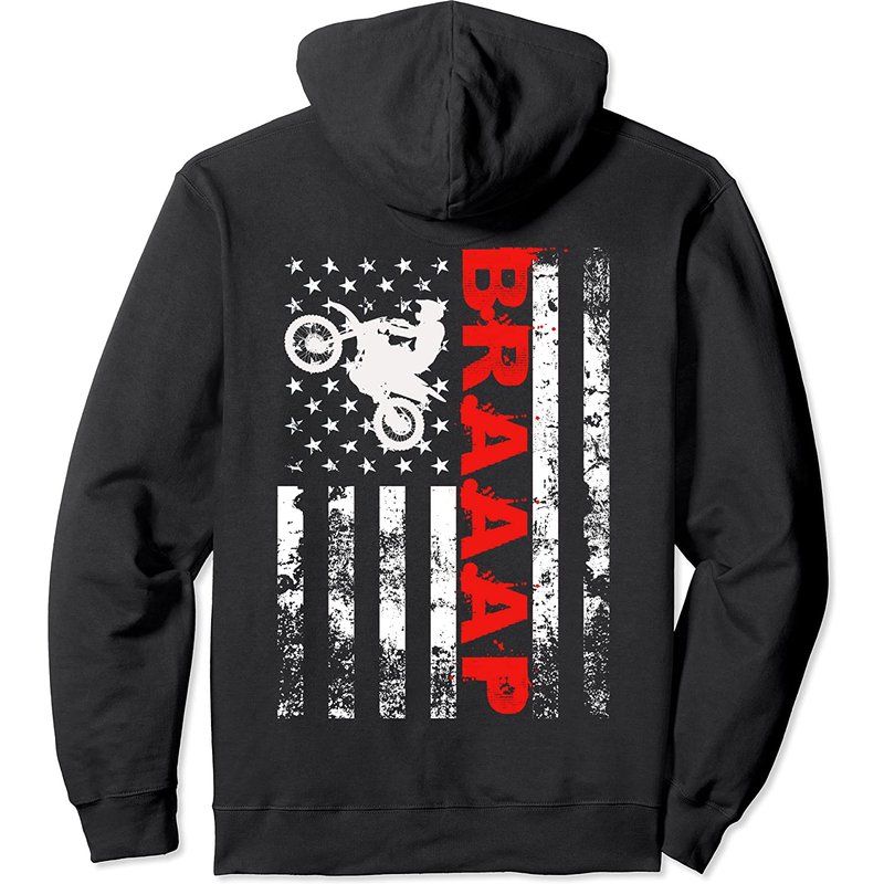 Braaap Vintage Usa American Flag Dirt Bike Hoodie — Sweats à capuche pour hommes