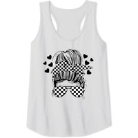 Womens Dirt Track Racing Checkered Flag Racing Messy Bun Racetrack Tank Top