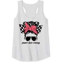 Womens Dirt Track Racing Race Car Checkered Flag Peace Love Racing Tank Top
