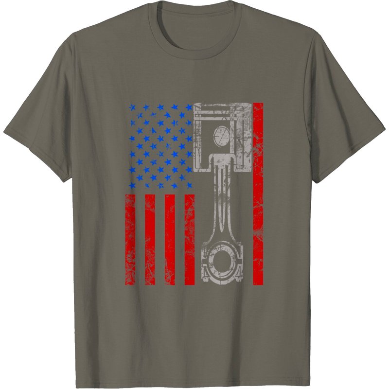 American Flag Piston Muscle Car Patriotic Vintage T-shirt — Mens T Shirts