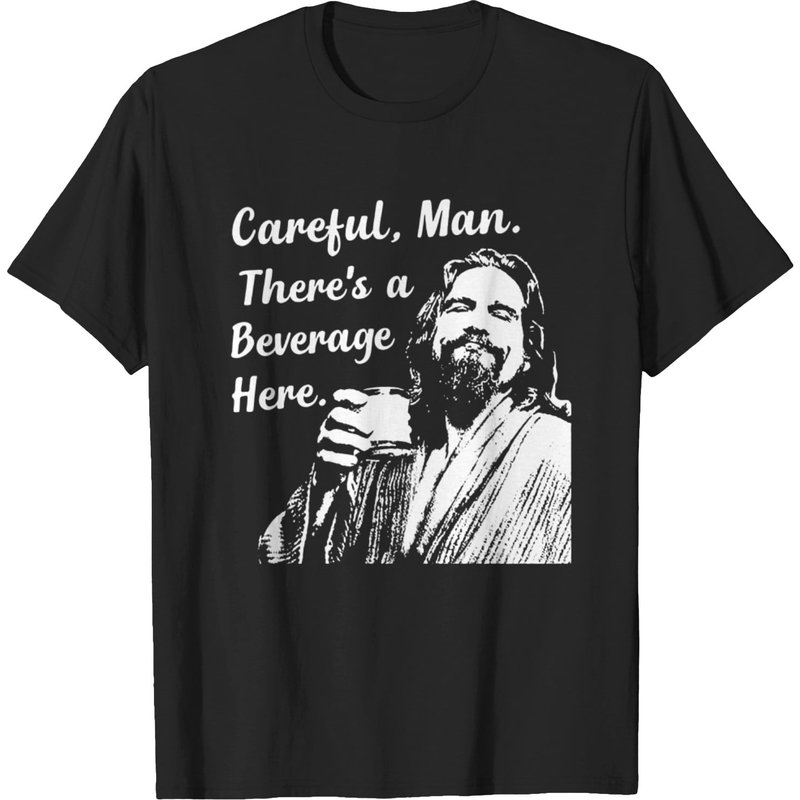 Big Lebowski T Shirt Funny Movie Quote Tee Vintage 90s The Dude Abides Careful Man There's A Beverage Here