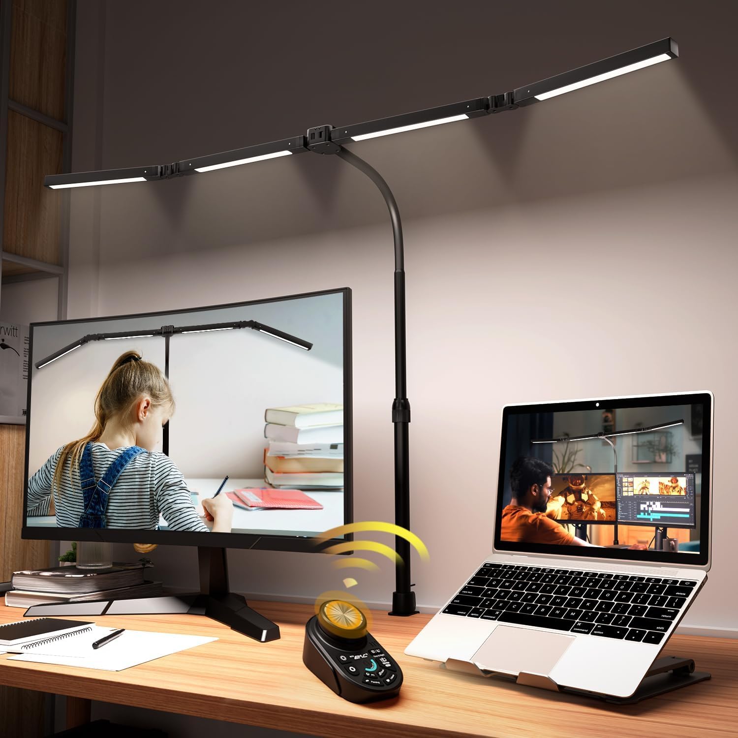 Lampe de bureau LED réglable avec pince et télécommande — Lampe de bureau menée