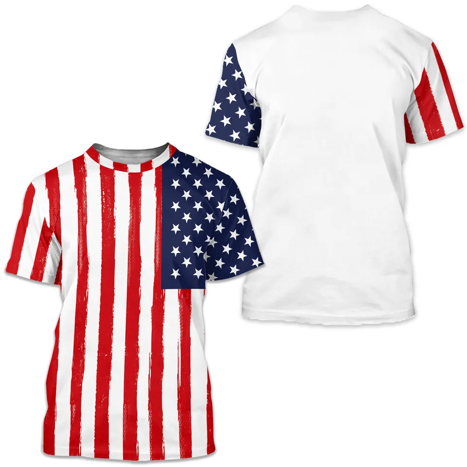 T-Shirt à Manches Courtes Drapeau Américain avec Col Rond