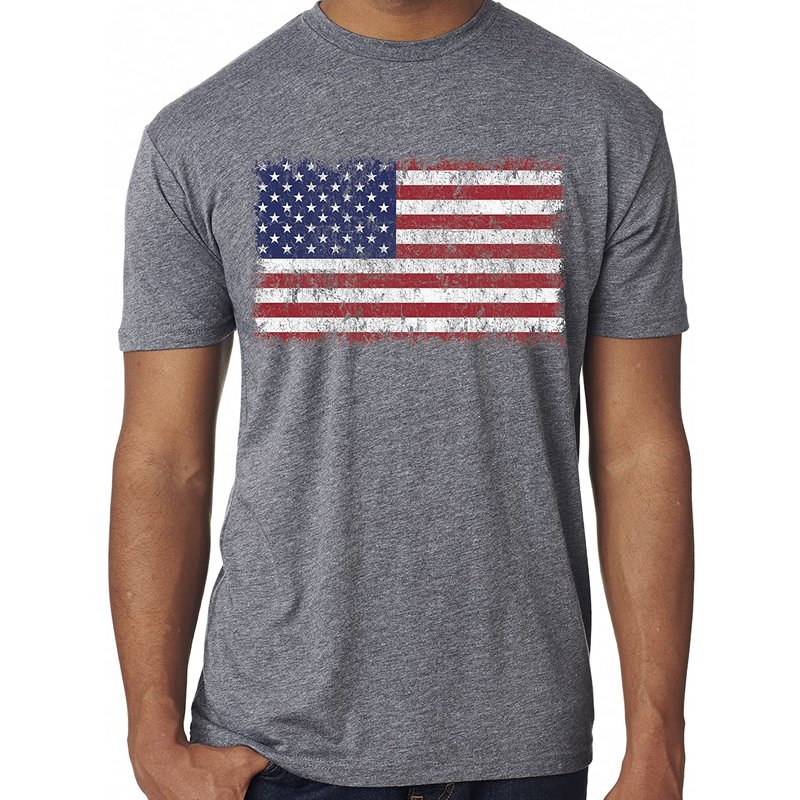 T-shirt Distressed Drapeau Américain pour Hommes Sorock en Gris Mélangé — T-shirts pour hommes