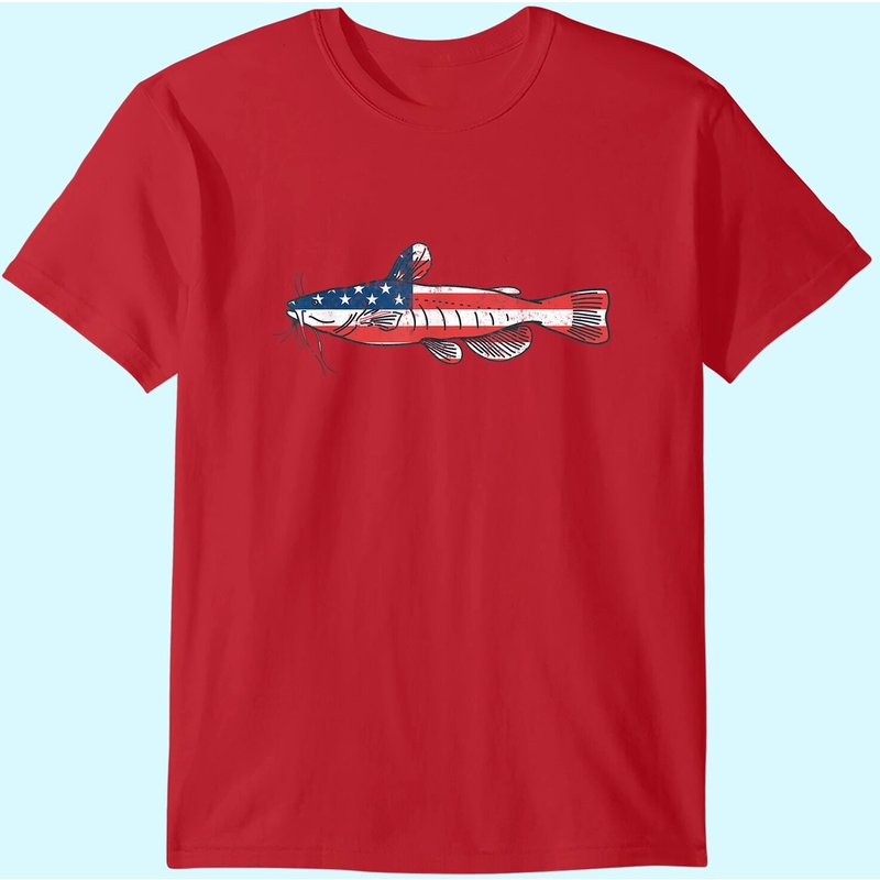 T-shirt de pêche au chat pour hommes avec design du drapeau américain