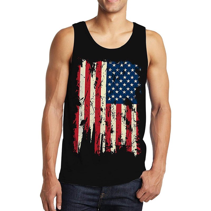 Débardeur sans manches Idgreatim pour hommes avec imprimé drapeau américain — T-shirts pour hommes