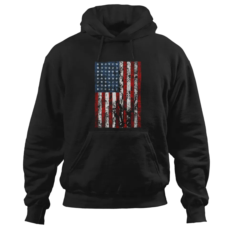 American Flag Men's Hooded Sweatshirt Tattered Flag Hoodie